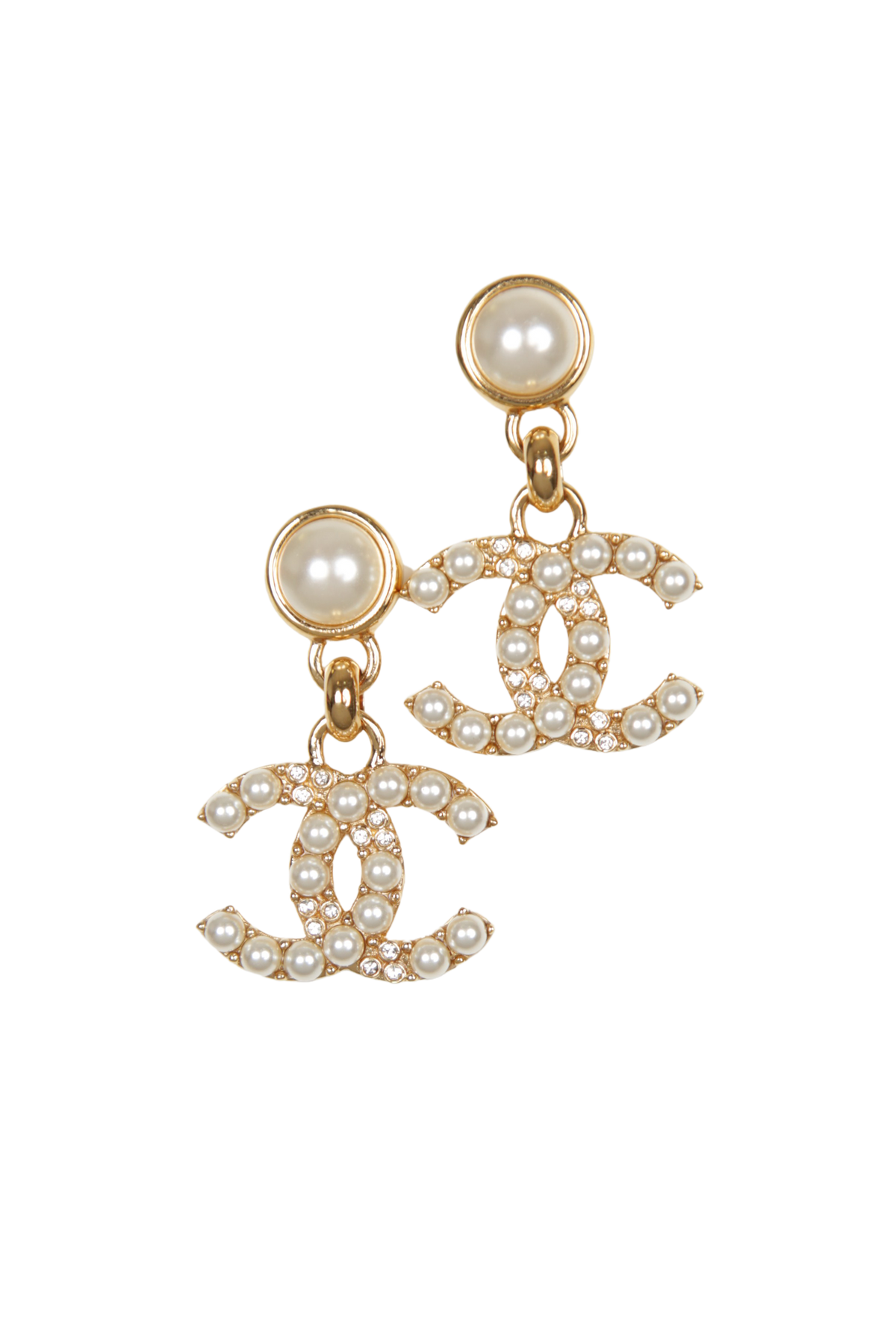 FAUX PEARL CC DROP EARRINGS