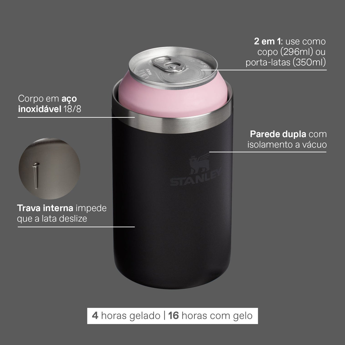 Copo Térmico 3 em 1 sem tampa Black | 296ML
