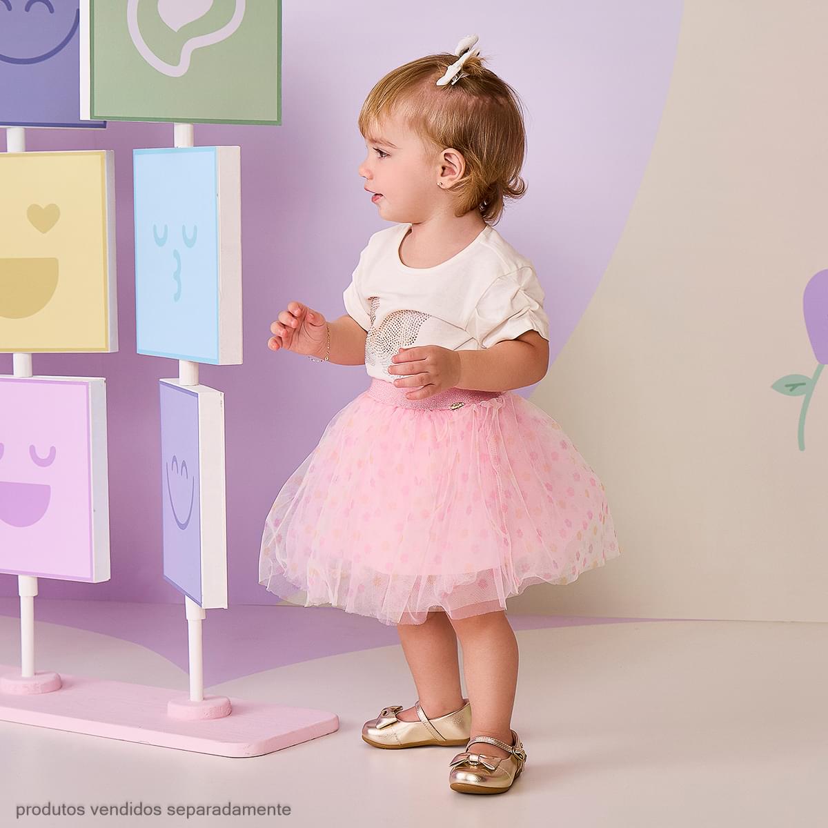 Saia de Tule Infantil Pampili com Corações Rosa