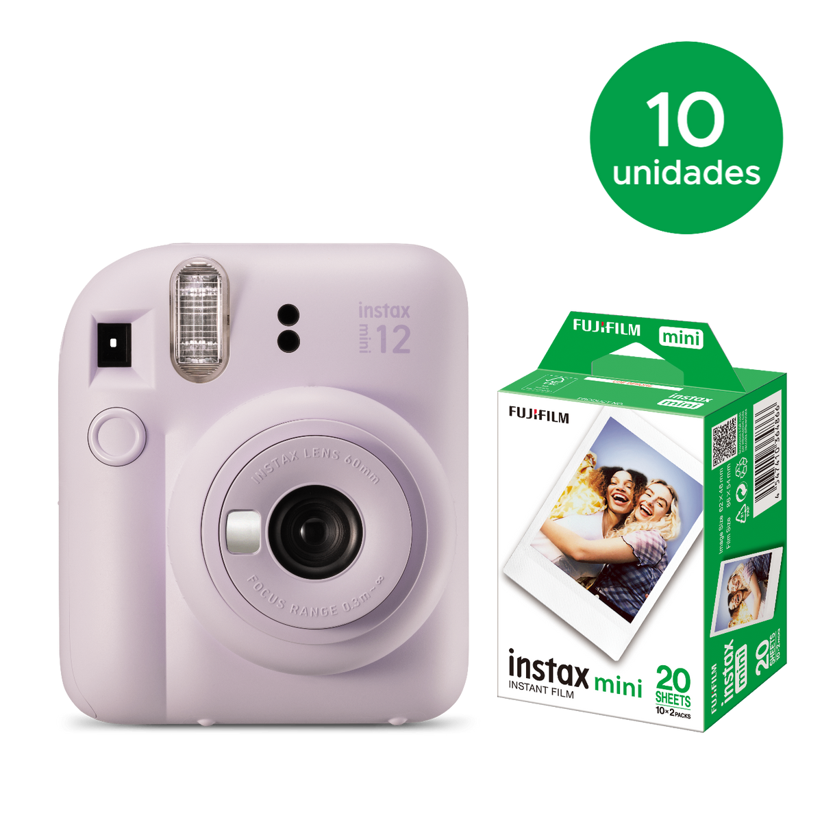 10 instax mini 12™ + 10 caixas com 20 Filmes