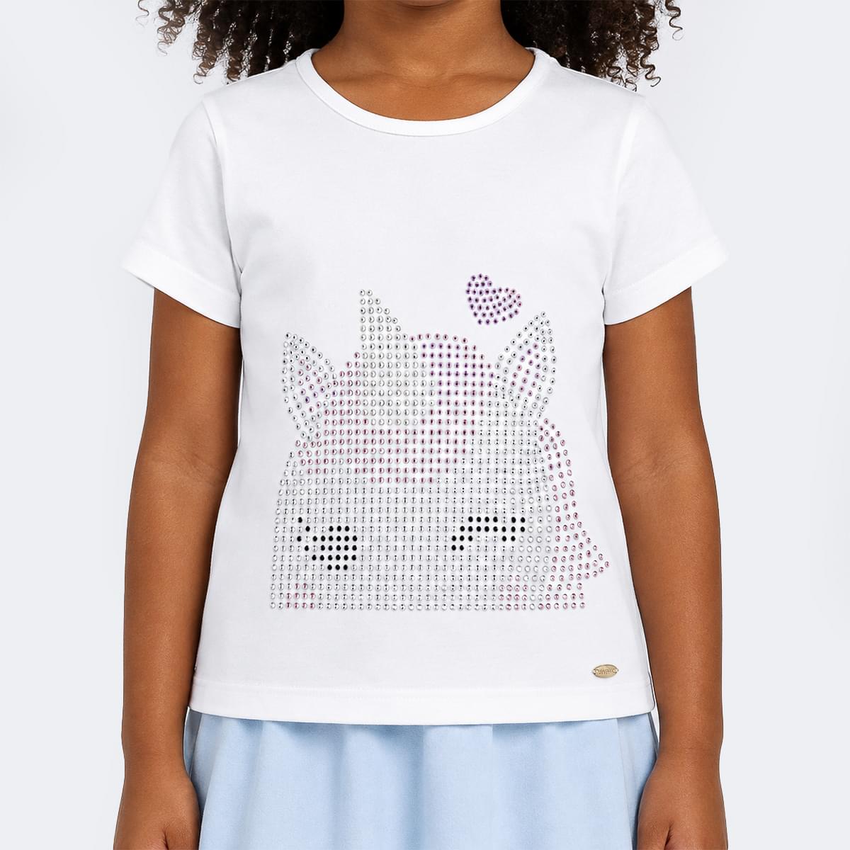 Camiseta Infantil Pampili com Unicórnio em Strass off white
