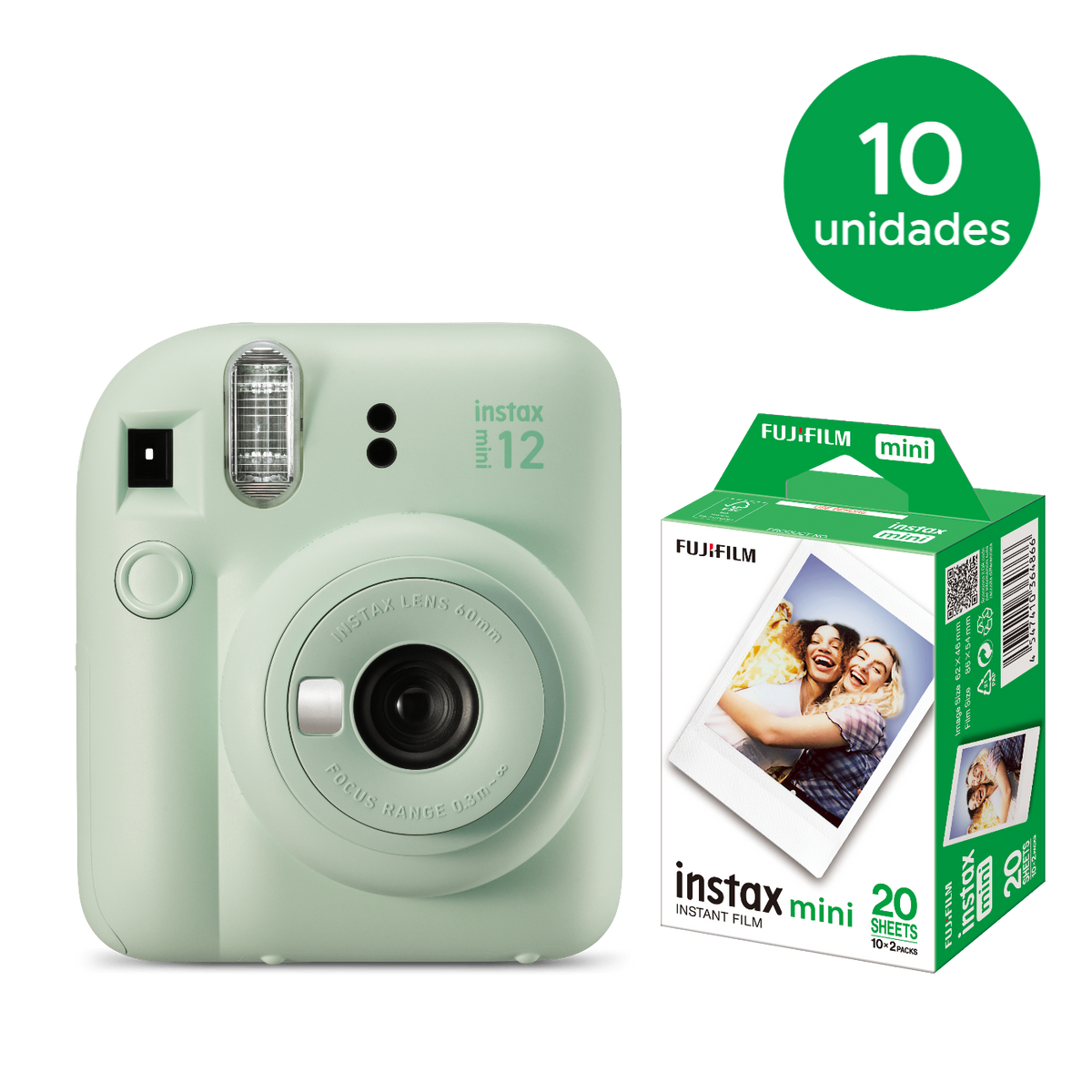 10 instax mini 12™ + 10 caixas com 20 Filmes