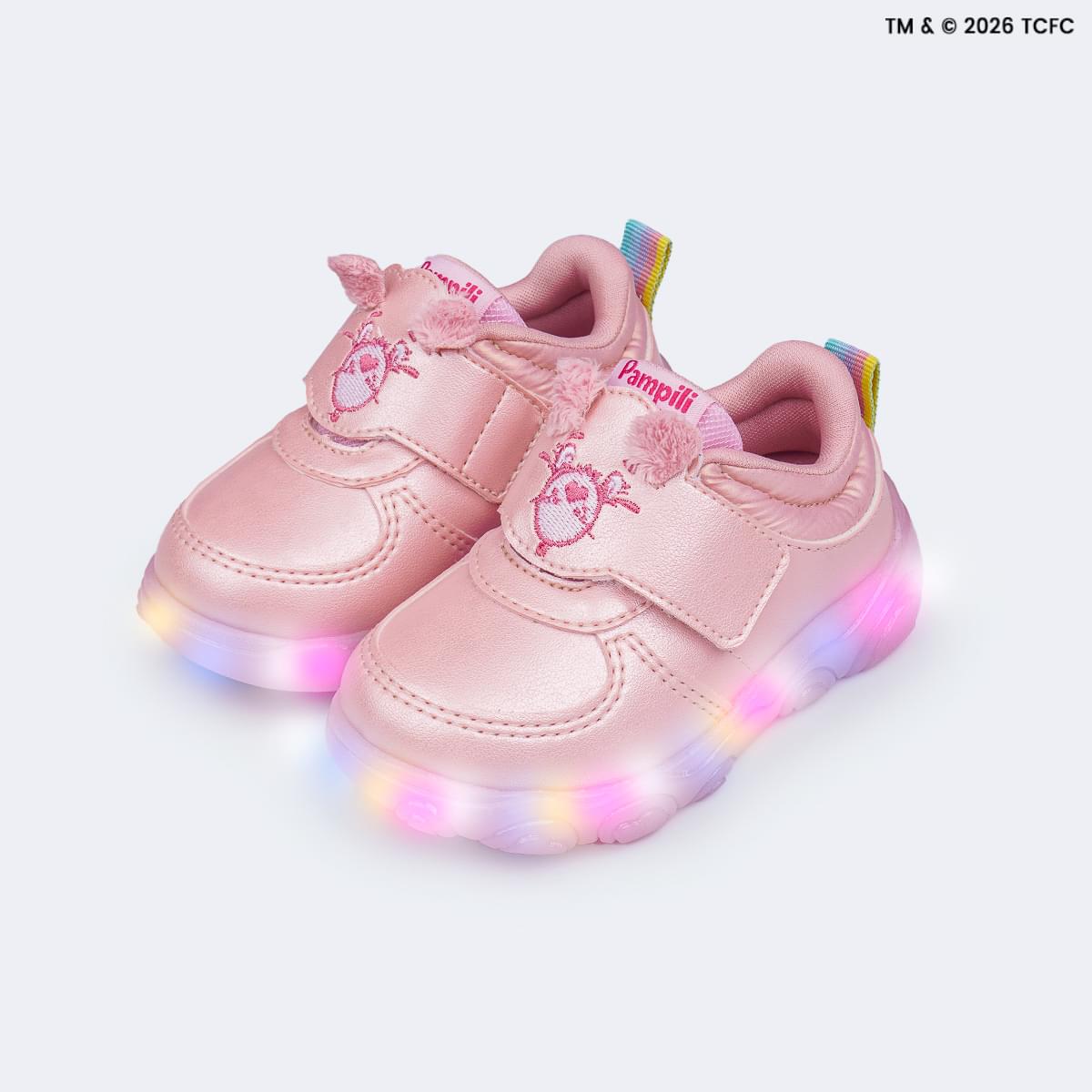 Tênis de Led Infantil Feminino Liz Luz Ursinhos Carinhosos  Pelúcia Rosa