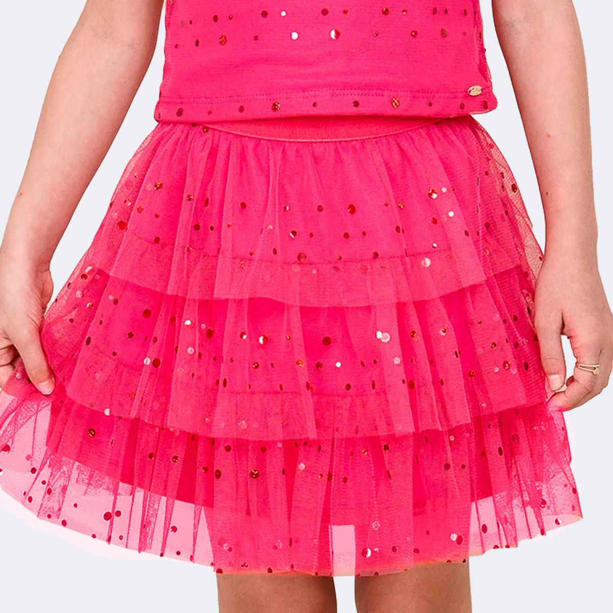 Saia Infantil Pampili Babados em Tule Pink