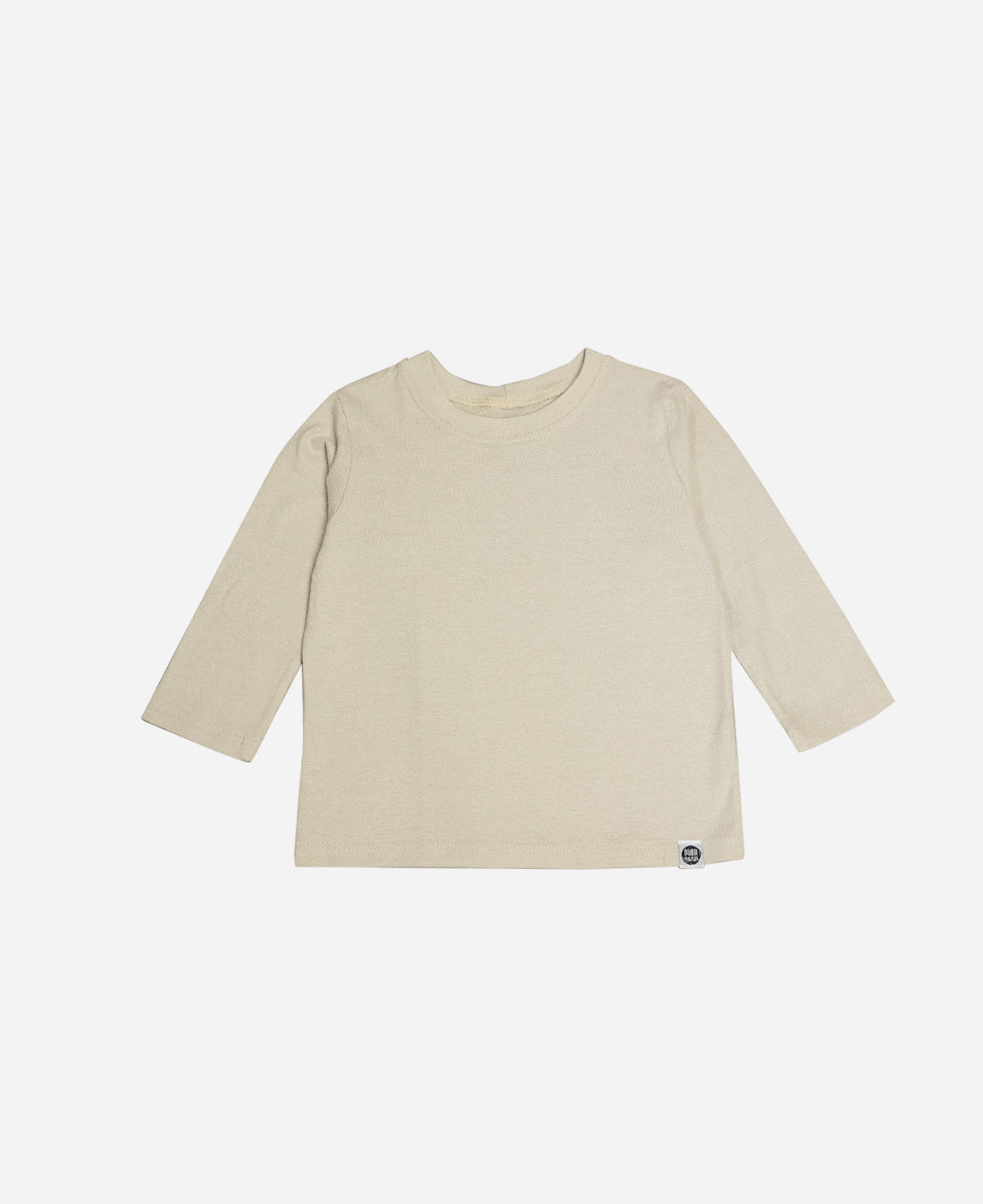 Camiseta Infantil Manga Longa Malha cor Liso Sand — MiniMalista Baby, meia malha 100% Algodão Egípcio Safra Premium com UV50+, camada base atemporal em bege areia unissex