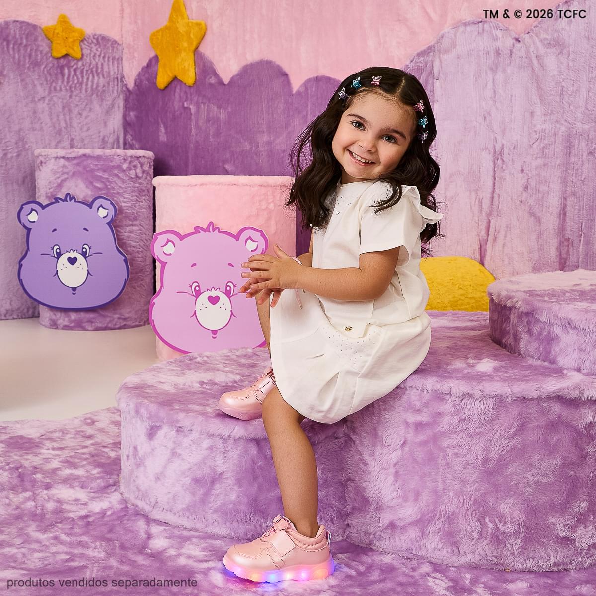 Tênis de Led Infantil Feminino Liz Luz Ursinhos Carinhosos  Pelúcia Rosa