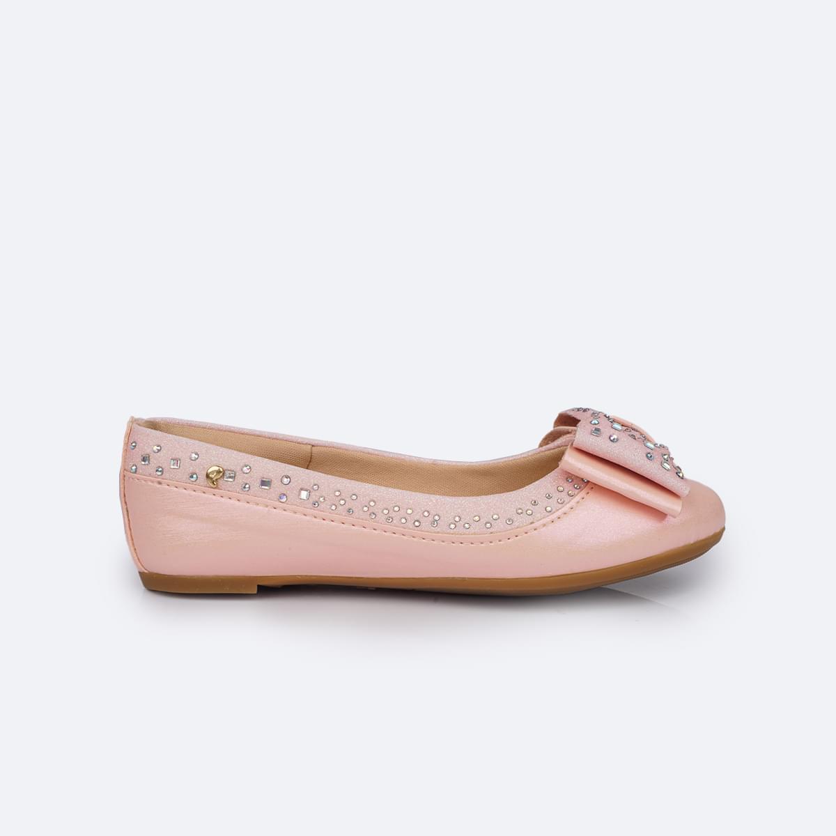 Sapatilha Infantil Pampili Super Fofura Laço Duplo Strass Rosa Novo - lateral sapatilha infantil