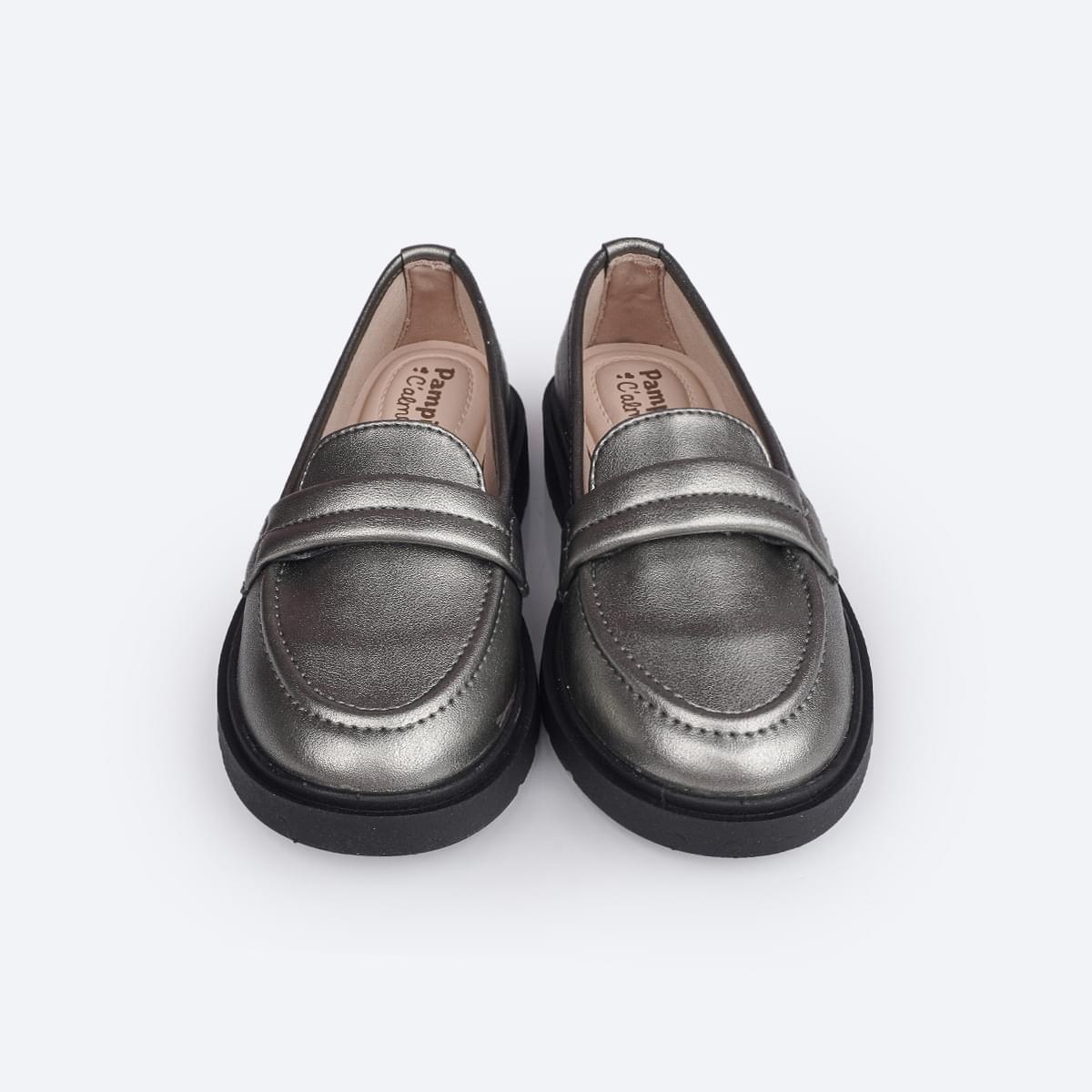 Sapato Infantil Pampili Tifany Mocassim Grafite - frente do mocassim grafite