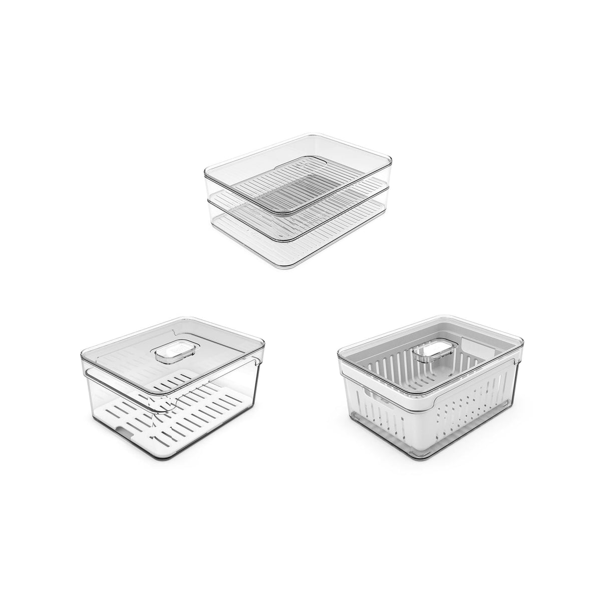 Kit de Organizadores de Geladeira Ou 3 Peças 2,2L Linha Clear Fresh - Ou
